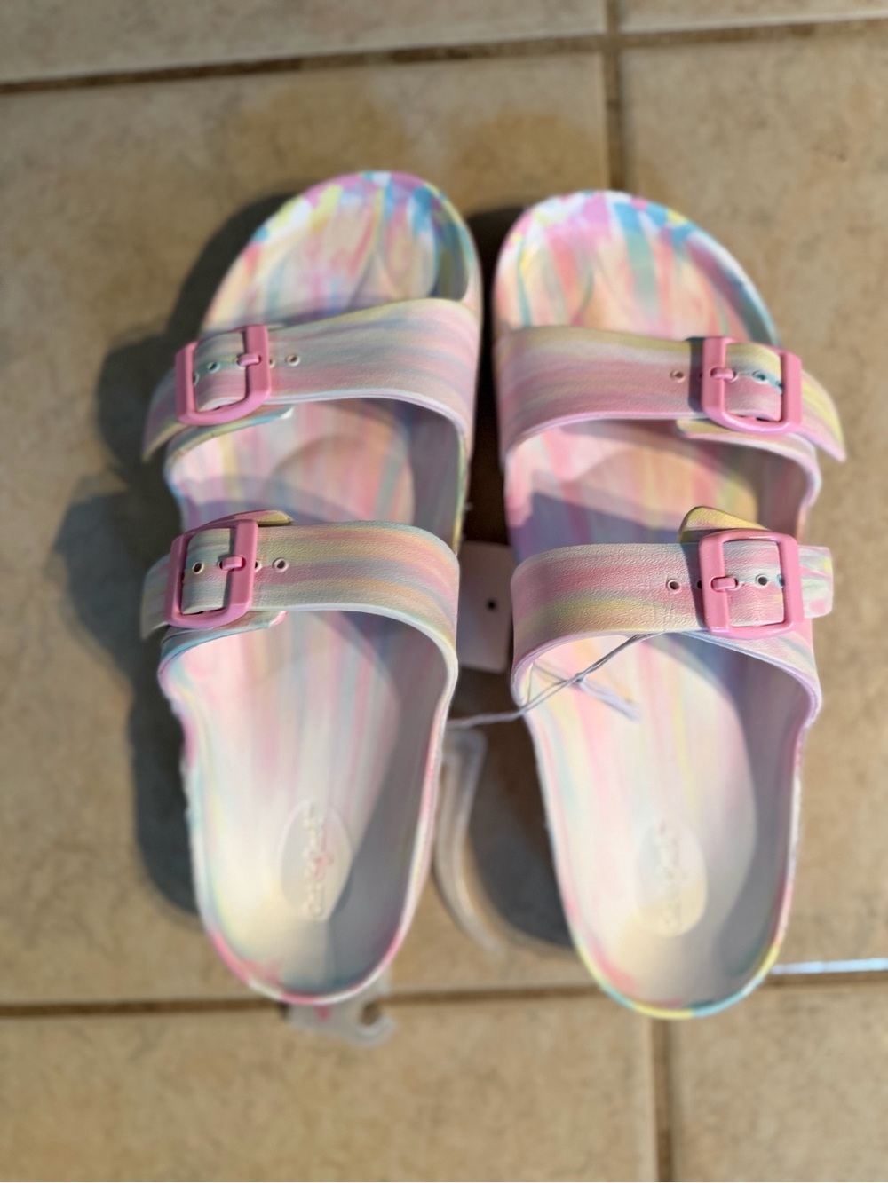 NWT Girls Size 5 Pink & Blue Tye Dye Print Slides